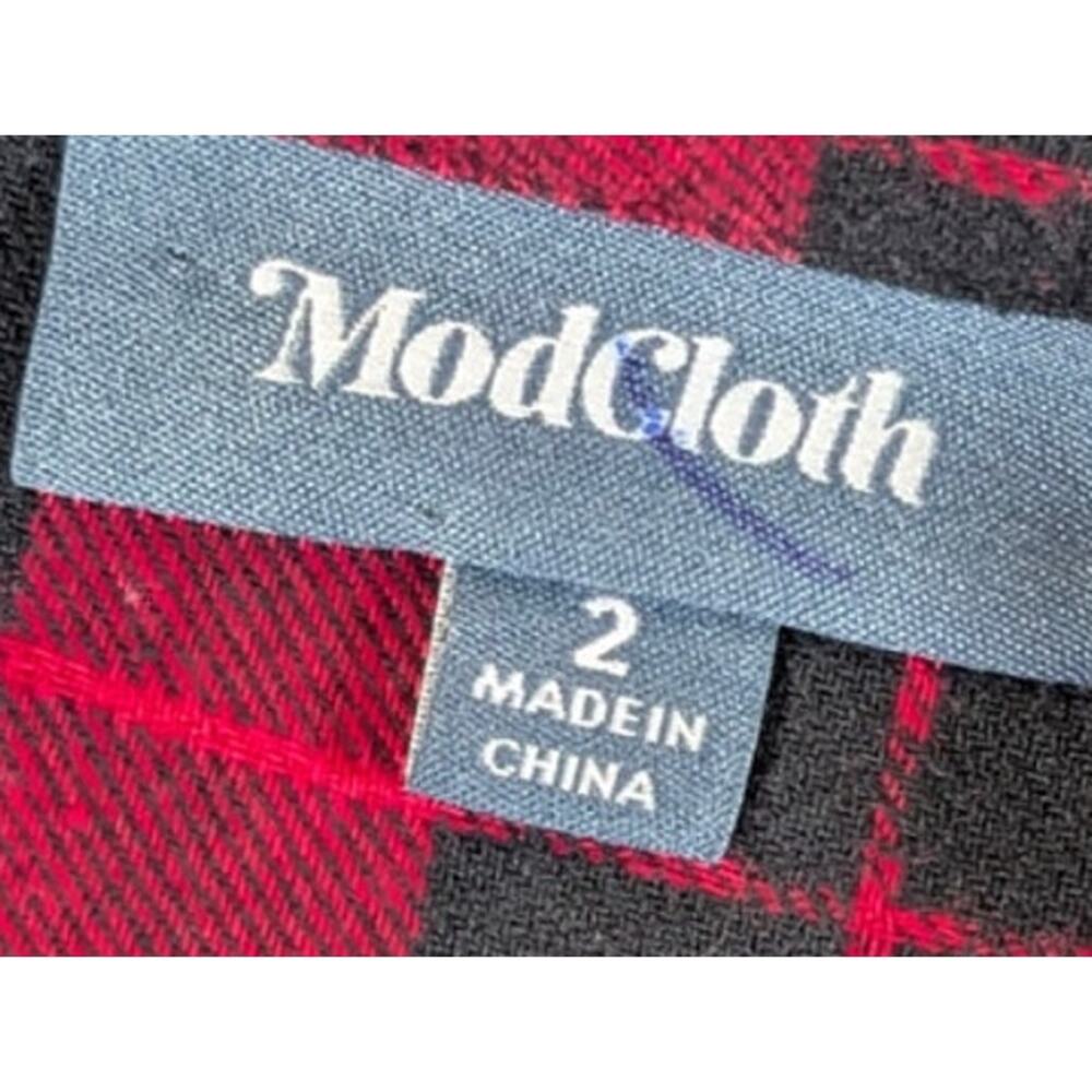 ModCloth Red Black Buffalo Plaid Button Front Dress Size 2 - Picture 7 of 8